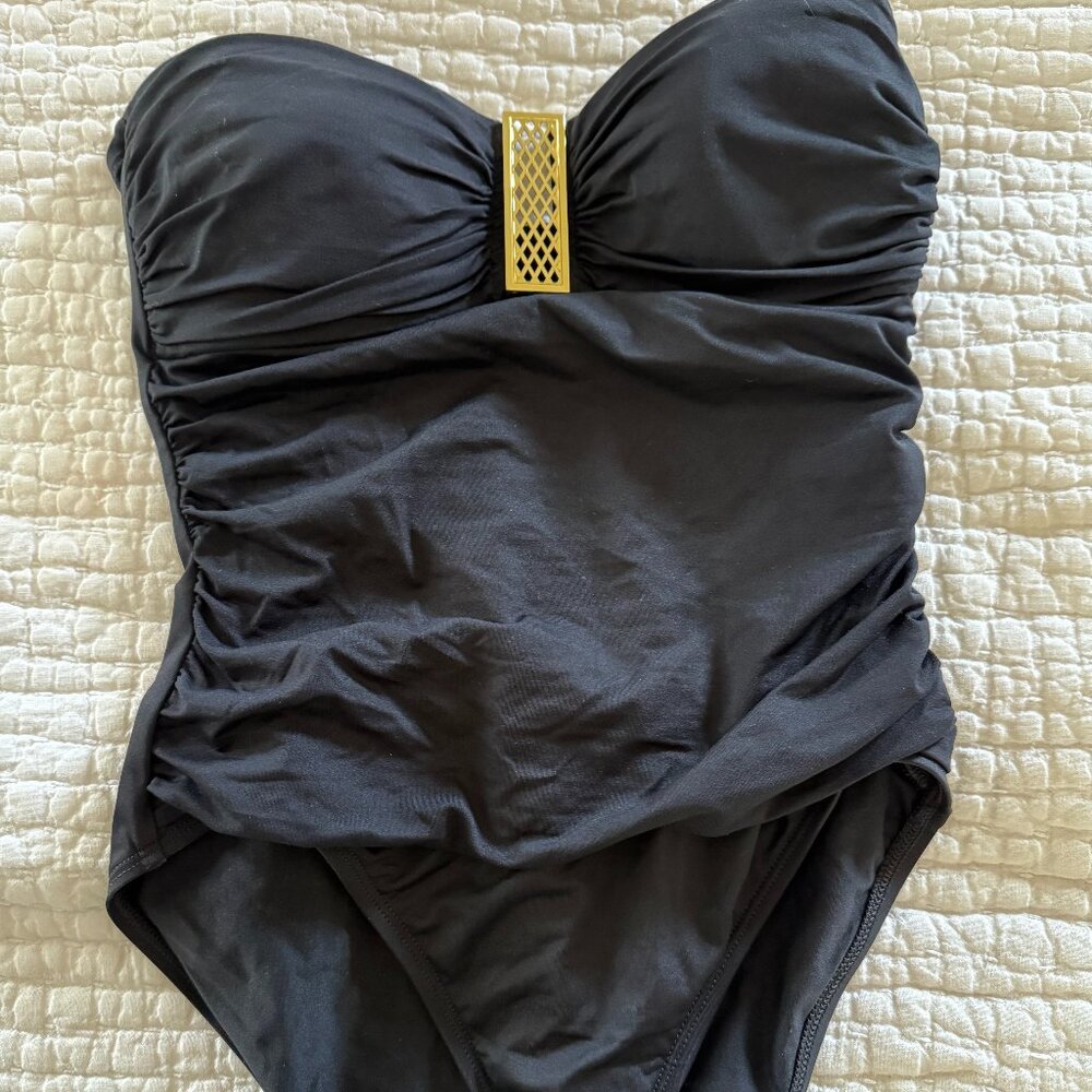 La Blanca Bandeau Gold Embellished One Piece Swimsuit Size 8